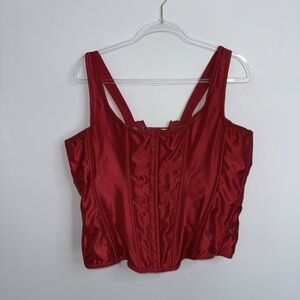 Vintage 90s Empire Intimates Red Lace Up Satin Corset w/ Boning Size 44 USA Made